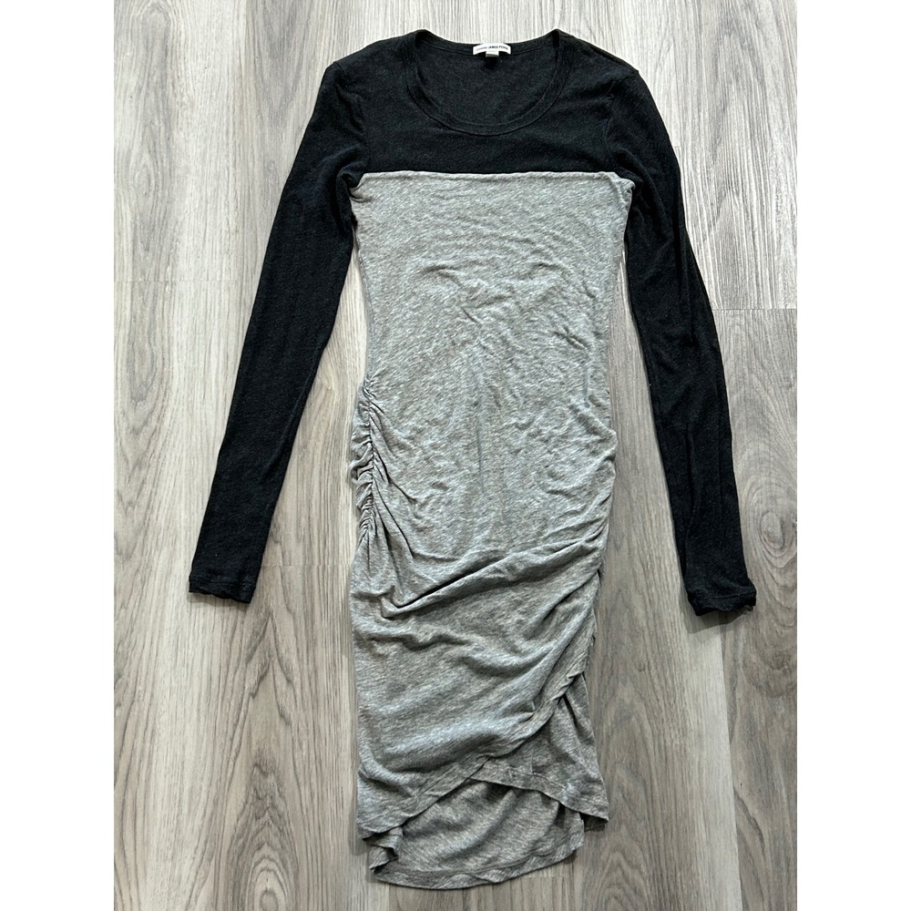 James Perse Womens Colorblock Ruched Long Sleeve Dress Grey Charcoal Size 1